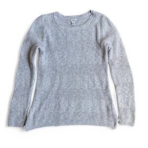 L.L. Bean Women’s S 100% Cotton Knit Sweater Gray Crewneck Striped Cozy Classic